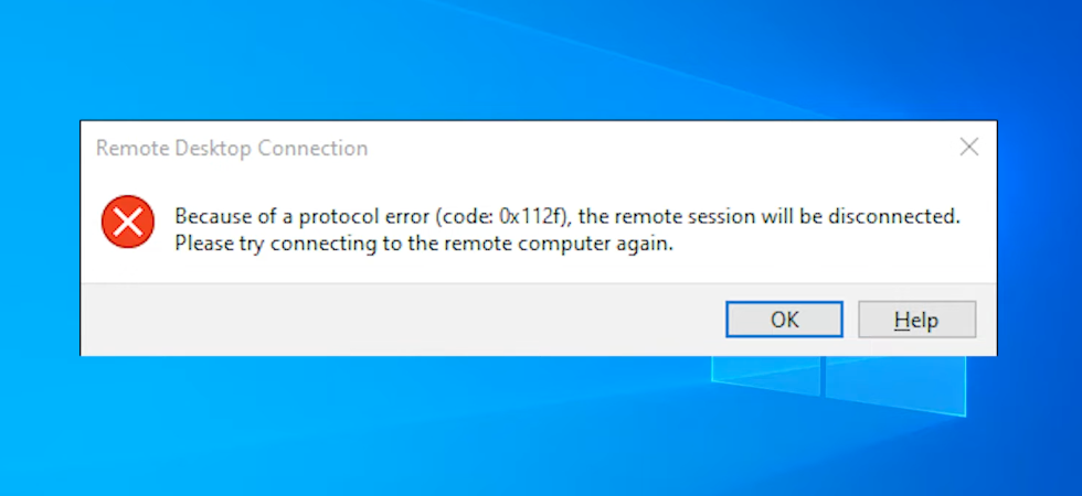 RDP Error Code 0x112f RDP Error Code 0x112f
