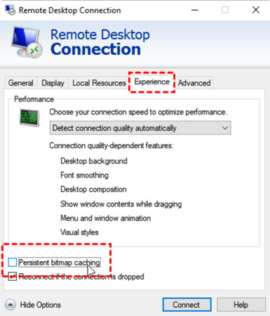 Uncheck "Persistent bitmap caching
