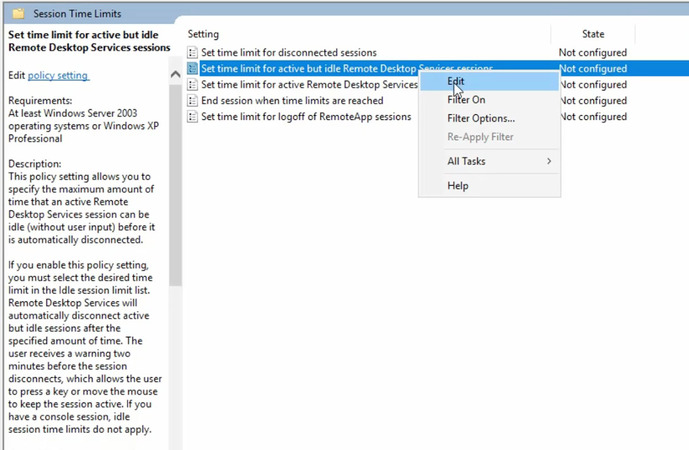 set time for RDS sessions