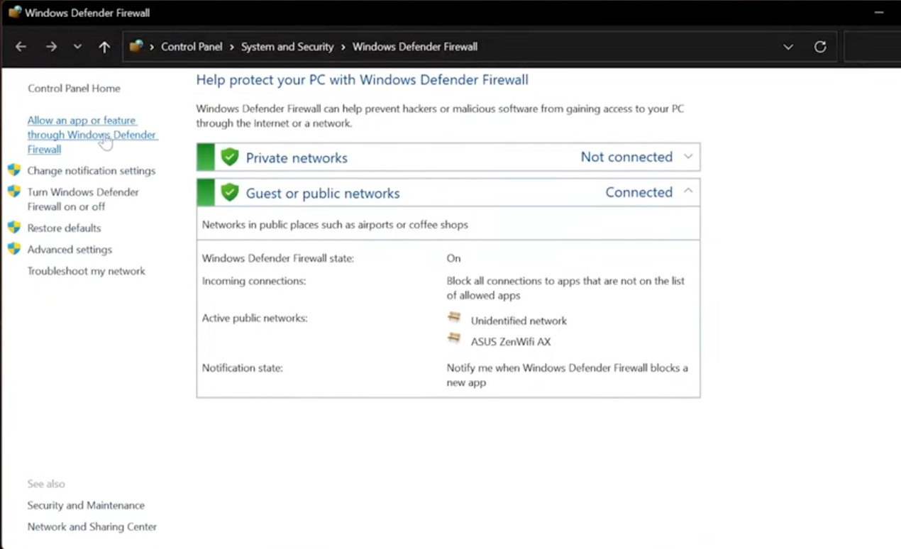 Configure Firewall Settings
