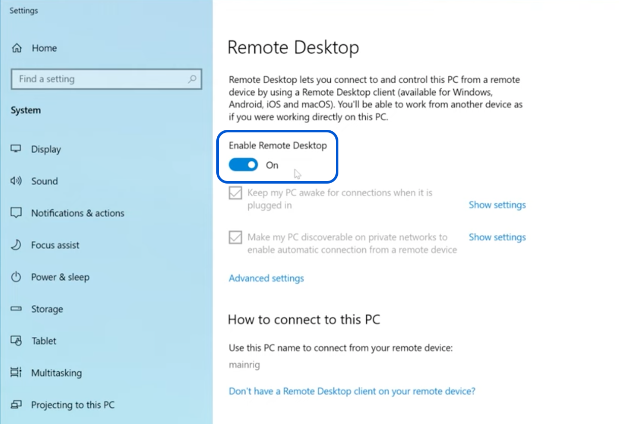 Enable Remote Desktop RDP