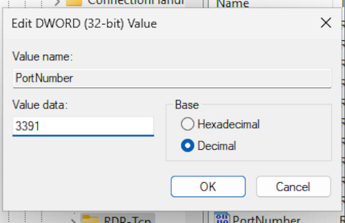 Switching to decimal when editing the PortNumber value