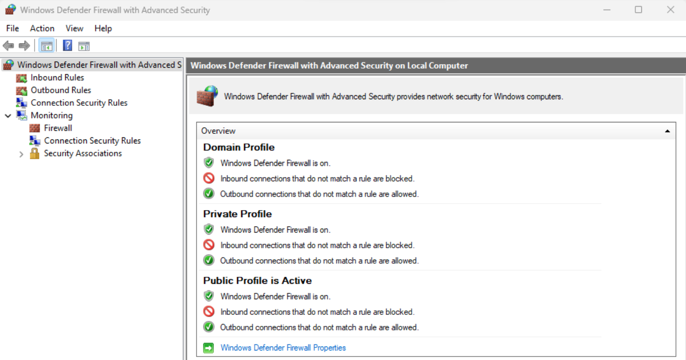 Open Windows Defender Firewall with Advanced Security
