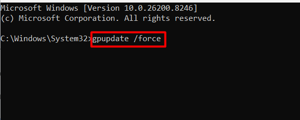 Running gpupdate force in the elevated Command Prompt Running gpupdate force in the elevated Command Prompt
