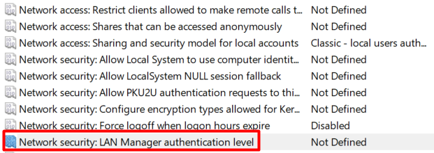 ローカル グループ ポリシー エディターでネットワーク セキュリティの LAN マネージャー認証レベルに移動する