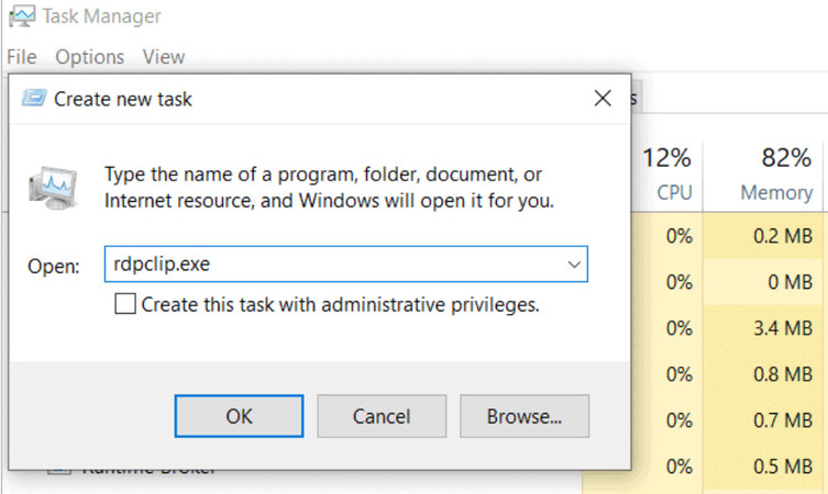 Create new task rdpclip.exe