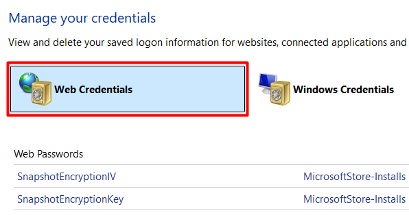 Selecting Web Credentials in Credential Manager Selecting Web Credentials in Credential Manager