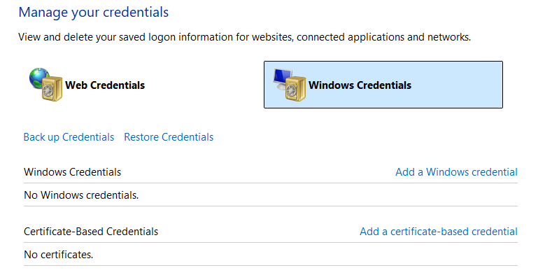 Navigating to Windows Credentials in Credential Manager