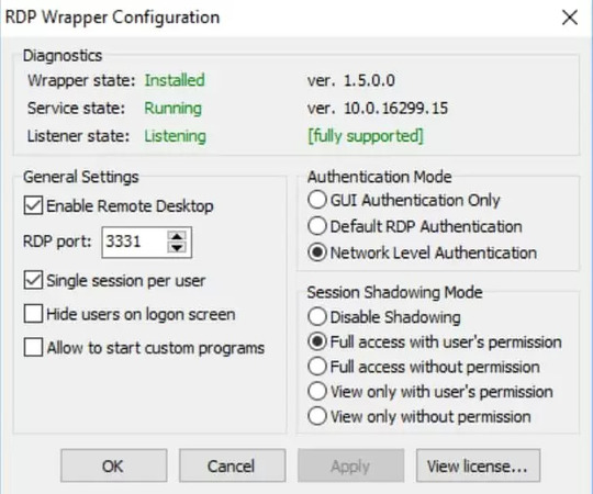RDP Wrapper-Konfiguration RDP Wrapper-Konfiguration