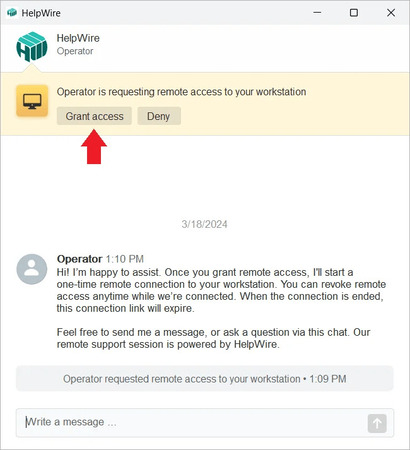 HelpWire quick session guide: granting remote access